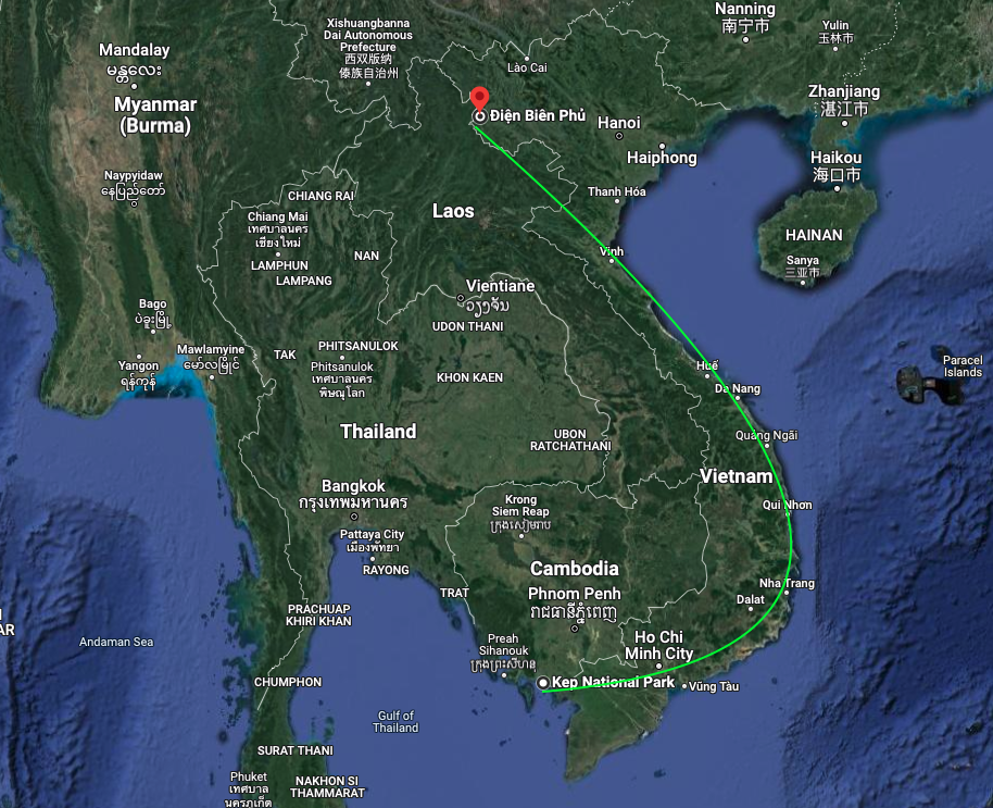 Stamp Tramps Travel backpacking route from Cambodia through Vietnam