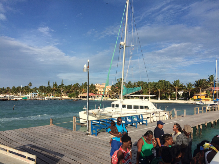 Passengers boarding a boat for a tour in Belize 